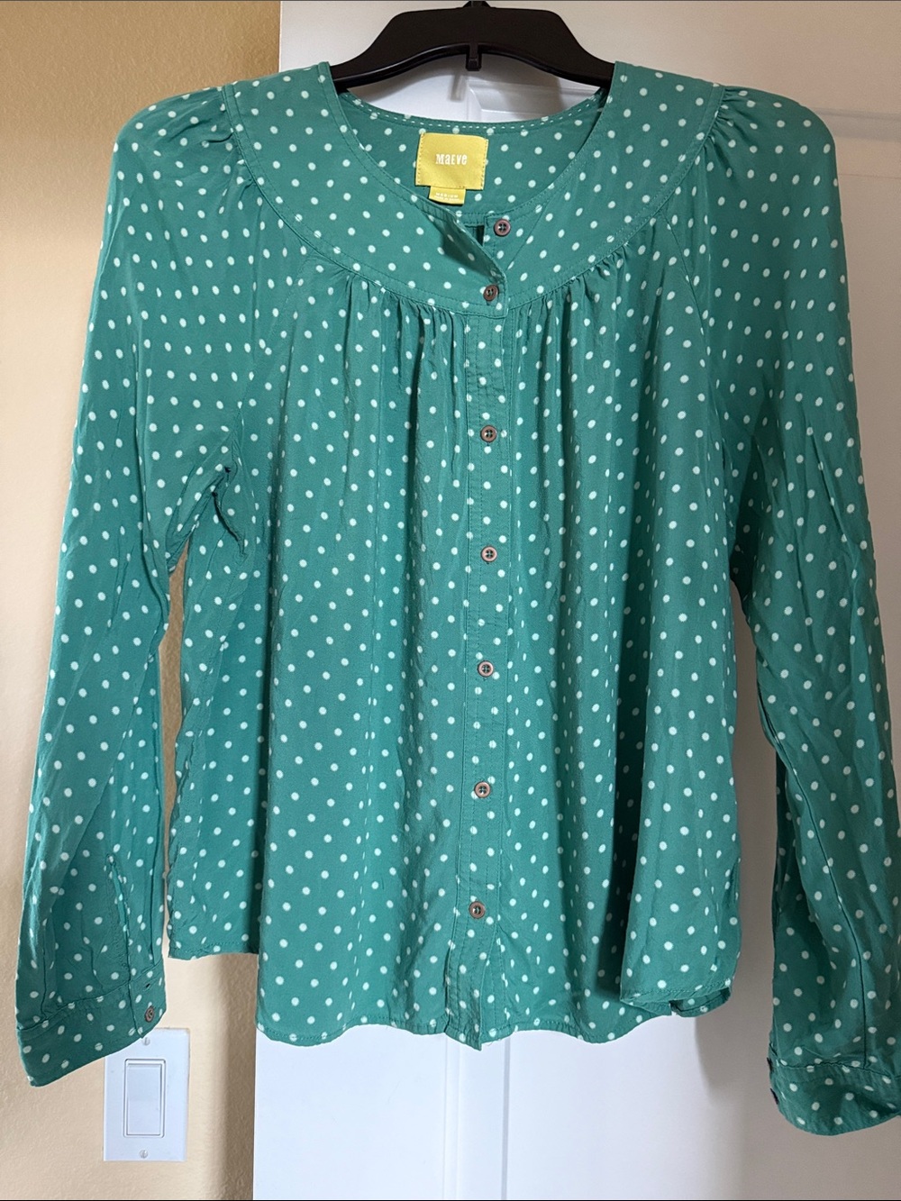 Maeve Teal Polka Dot Button-Down Soft Shirt